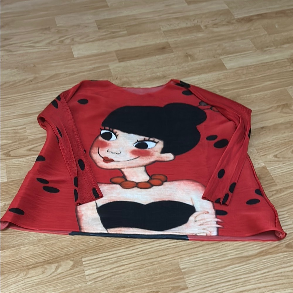 Red Long Sleeve Top with Cartoon Print